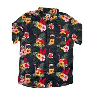 Levi's Hawaiian Shirt Men's Large Black Tropical Cotton Short Sleeve Button-Down